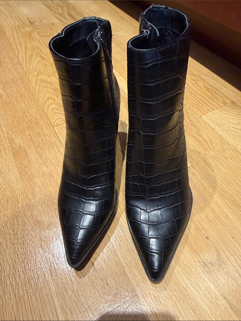 Circus by Sam Edelman Black Croc-Embossed Pointed Toe Ankle Boots